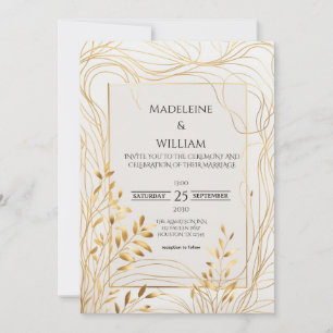 Romantic Gold & Eucalyptus Wedding Invitation
