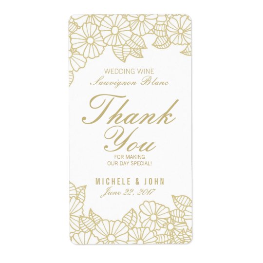 Romantic Gold Flowers Wedding Wine Custom Label Shipping Label