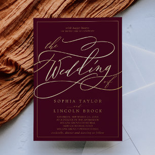 Romantic Gold Foil Burgundy Frame Wedding