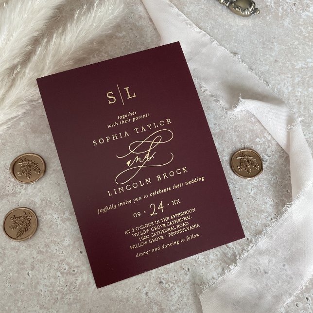 Romantic Gold Foil | Burgundy Monogram Wedding (Creator Uploaded)