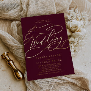 Romantic Gold Foil Burgundy The Wedding Of