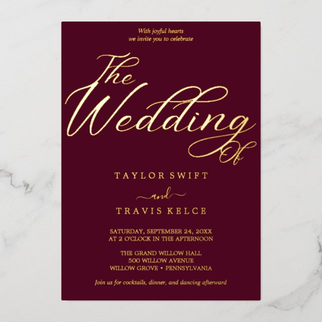 Romantic Gold Foil | Burgundy Wedding  (Front)