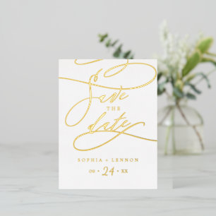 Romantic Gold Foil Calligraphy Save the Date Foil Invitation Postcard