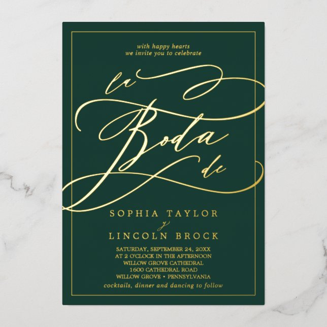 Romantic Gold Foil | Emerald Frame La Boda De (Front)