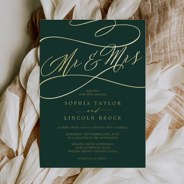 Romantic Gold Foil | Emerald Mr & Mrs Wedding (Creator Uploaded)