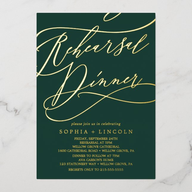 Romantic Gold Foil | Emerald Rehearsal Dinner (Front)