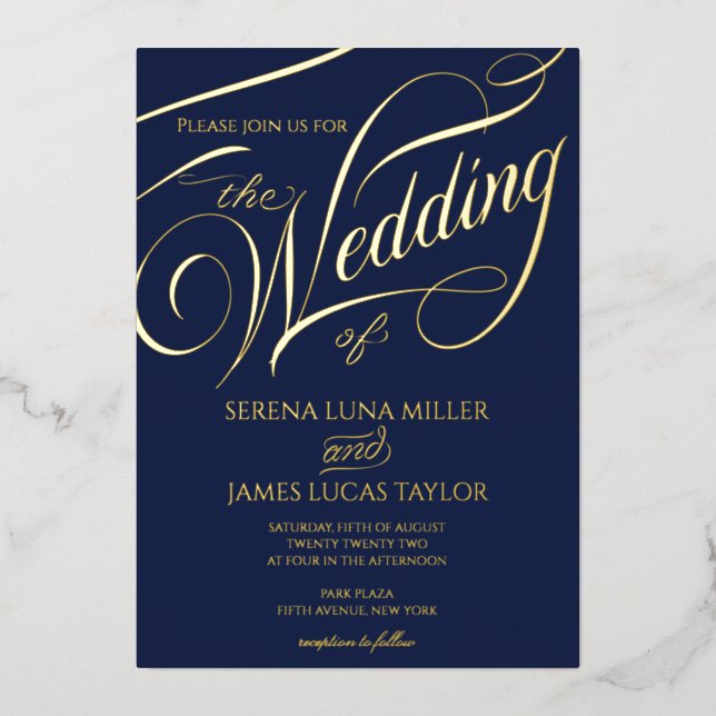 Romantic Gold Foil Flourish Calligraphy Wedding (Front)