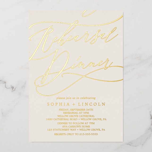Romantic Gold Foil | Ivory Rehearsal Dinner (Front)