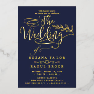 Romantic Gold Foil Navy Blue Frame Wedding