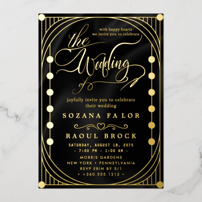 Romantic Gold Foil | Navy Blue Frame Wedding (Front)