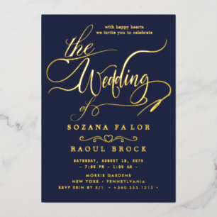 Romantic Gold Foil   Navy Blue Frame Wedding