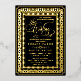 Romantic Gold Foil Navy Blue Frame Wedding