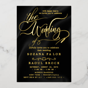Romantic Gold Foil Navy Blue Frame Wedding