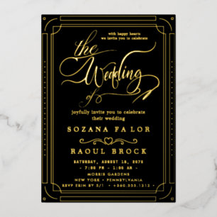 Romantic Gold Foil Navy Blue Frame Wedding