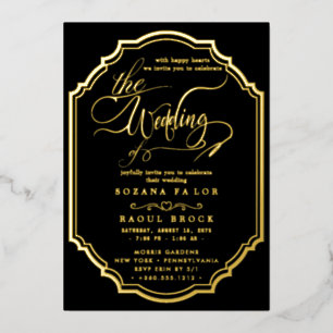 Romantic Gold Foil Navy Blue Frame Wedding