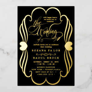 Romantic Gold Foil Navy Blue Frame Wedding