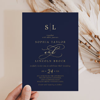 Romantic Gold Foil | Navy Blue Monogram Wedding