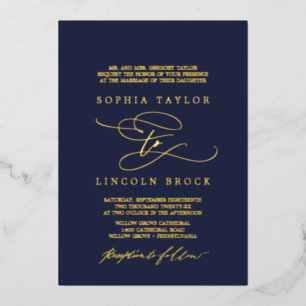 Romantic Gold Foil   Navy Flourish Formal Wedding