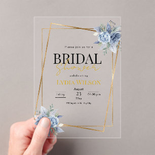 Romantic Gold Frame Floral Bridal Shower minimal Acrylic Invitations