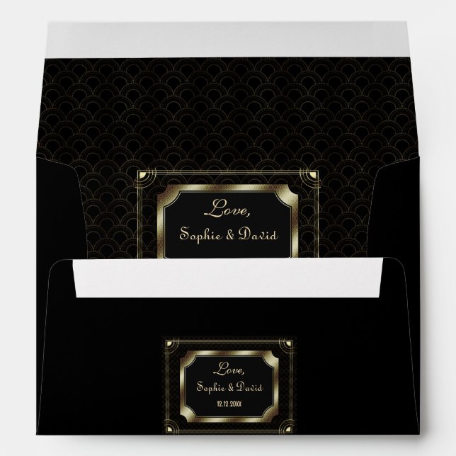 Romantic Gold Great Gatsby Art Deco 20s Wedding Envelope (Back (Bottom))