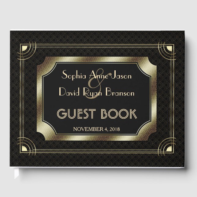 Romantic Gold Great Gatsby Art Deco 20s Wedding Guest Book (Front)