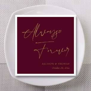 Romantic Gold Hand Lettered On Burgundy wedding Napkin