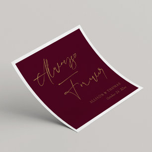 Romantic Gold Hand Lettered On Burgundy wedding Napkin