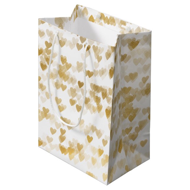 Romantic Gold Hearts Wedding Medium Gift Bag (Front Angled)