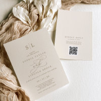 Romantic Gold Ivory Monogram QR Code RSVP Wedding