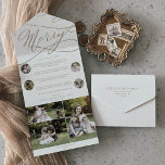Romantic Gold Merry Christmas Multi Photo Holiday All In One Invitation<br><div class="desc">This romantic gold merry Christmas multi photo holiday card is the perfect simple year in review holiday greeting. The modern classic design features fancy swirls and whimsical flourishes with gorgeous elegant hand lettered faux champagne gold foil typography. Customize your seal and send trifold holiday card with 7 photos, a family...</div>