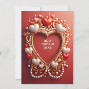 Romantic Gold Ornate Frame With Red Hearts Invitation