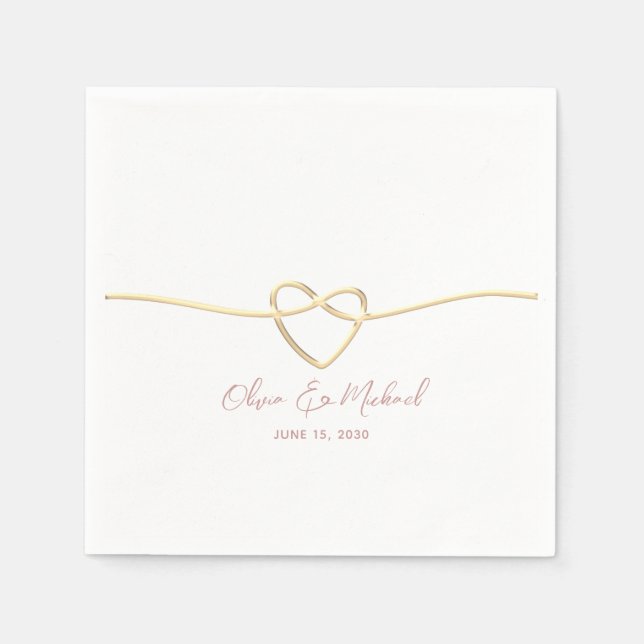 Romantic Gold Rope Heart Wedding Napkin (Front)