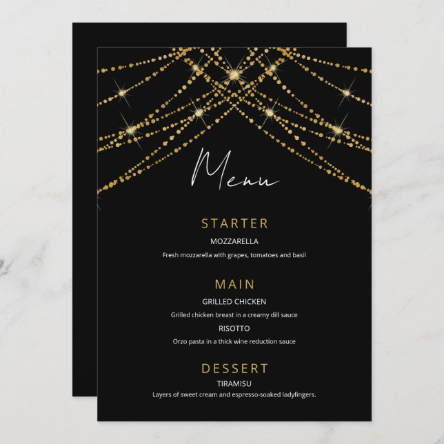 Romantic Gold String Wedding Menu (Front/Back)