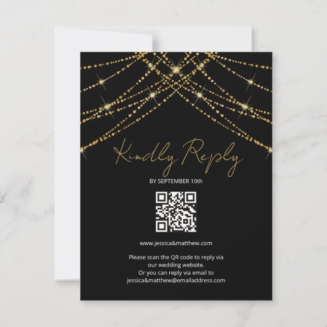 Romantic Gold String Wedding RSVP Card (Front)