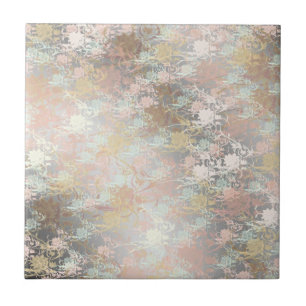 Romantic ,gold, Teal,, Watercolor, Chic, Floral Tile