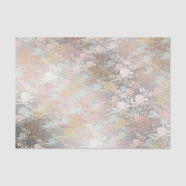 Romantic ,gold, Teal,, Watercolor, Chic, Floral Tissue Paper (Front)