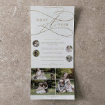 Romantic Gold What A Year Christmas Multi Photo Tri-Fold Holiday Card<br><div class="desc">This romantic gold what a year Christmas multi photo tri-fold holiday card is the perfect simple year in review holiday greeting. The modern classic design features fancy swirls and whimsical flourishes with gorgeous elegant hand lettered faux champagne gold foil typography. Customize your trifold holiday card with 7 photos, a family...</div>