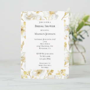 Romantic Gold White Floral Bridal Shower Invitation