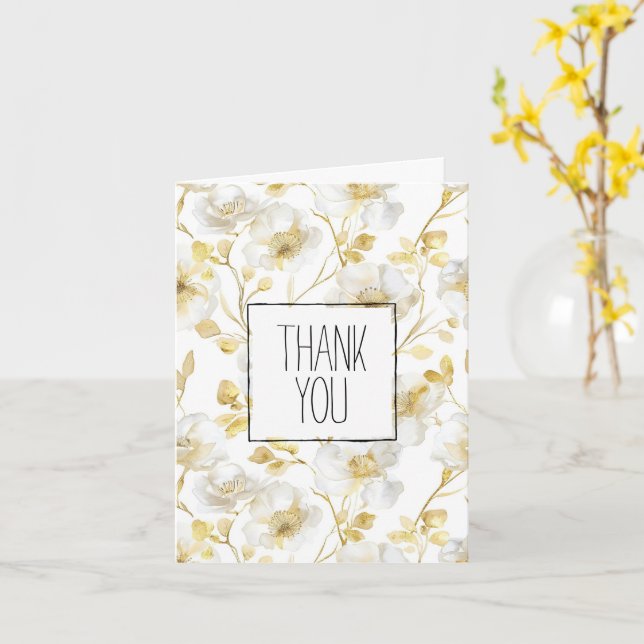 Romantic Gold White Floral Thank You Card (Yellow Flower)