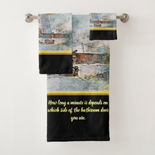 Romantic Gold with old nautical coastal Lighthouse Bath Towel Set