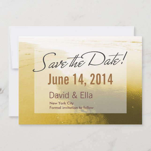 Romantic Golden Beach Save the Date Announcement (Front)