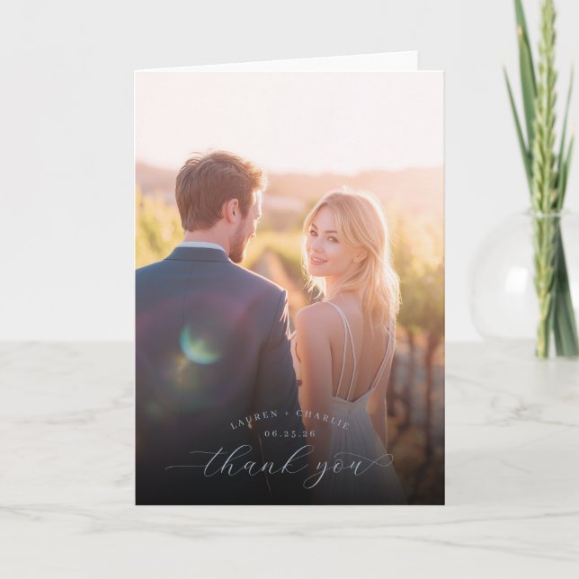 Romantic Golden Photo Thank You Card (Front)