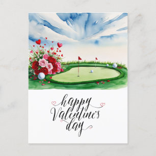 Romantic Golf Course with Roses – Watercolor  Holiday Postcard