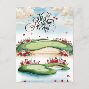 Romantic Golf Course with Roses – Watercolor Postcard