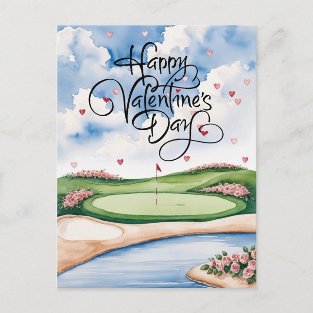 Romantic Golf Course with Roses – Watercolor  Postcard (Front)