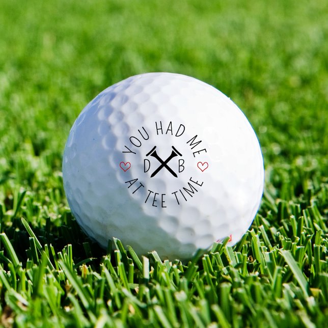 Romantic Golf Quote Custom Initials Red Hearts Tee Balls (A romantic gift for a golf loving couple. Could pair with a ring for a proposal? Engagement keepsake)