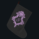 Romantic Goth Pink Monogram Large Christmas Stocking<br><div class="desc">Elegant,  ornate,  black and pink, romantic,  feminine,  vintage goth design with a monogram initial. Personalize it for yourself or as a great gift.</div>