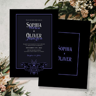 Romantic Gothic Black and Blue Butterfly Wedding Invitation