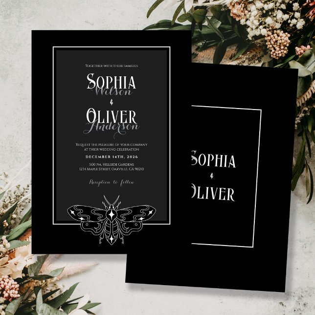 Romantic Gothic Black and White Butterfly Wedding Invitation (Creator Uploaded)