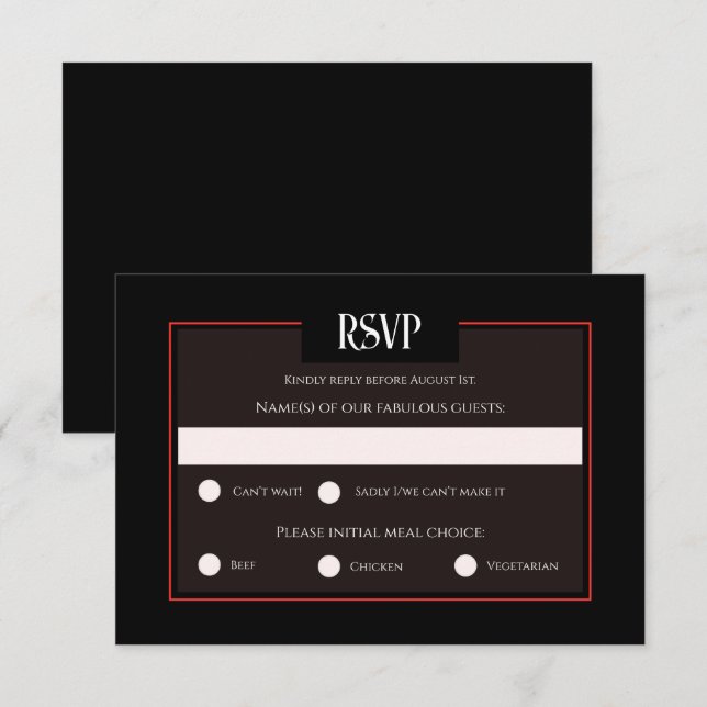Romantic Gothic Black & Red Wedding Response Card (Front/Back)